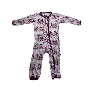 Kickee Pants Thistle Monkey Ruffled Coverall Size 6-9 Months